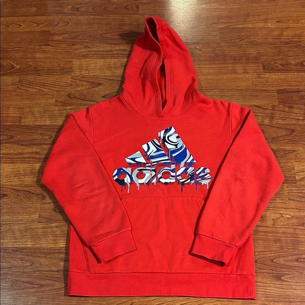 Adidas Red Hoodie with Graphic Logo